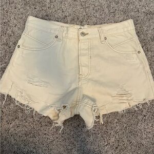 We The Free Cream Distressed Jean Shorts